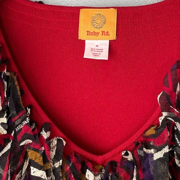 Ruby Rd Size Medium Red 3/4 Sleeve Maximalist Artsy Whimsy Funky Sweater Top - Picture 5 of 9